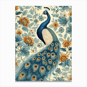 Mustard & Cream Floral Peacock Canvas Print