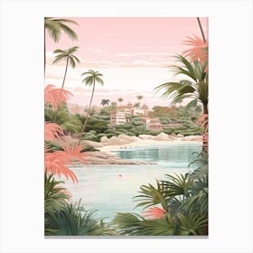An Illustration In Pink Tones Of Palawan Beach Sentosa Island 1 Canvas Print