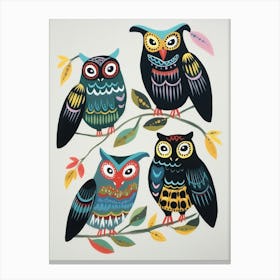 Folk Style Bird Painting Owl 1 Canvas Print
