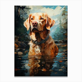 Labrador playing in a lake 1 Canvas Print