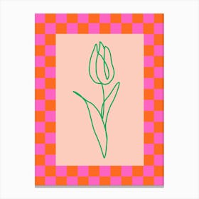 Modern Checkered Flower Poster Pink & Green 3 Canvas Print