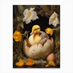 Duck Cracking Out Of Egg Floral 4 Canvas Print