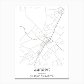 Zundert,Netherlands Minimalist Map Canvas Print