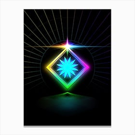 Neon Geometric Glyph in Candy Blue and Pink with Rainbow Sparkle on Black n.0428 Canvas Print