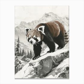 Red Panda Walking On A Mountain Ink Illustration 1 Canvas Print