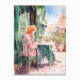 At A Cafe In Marrakech Morocco 2 Watercolour Canvas Print