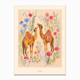 Folksy Floral Animal Drawing Camel Poster Canvas Print