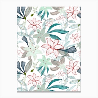 Jungle Warrior Exotic Lily Hand Painted Artistic Pattern White Background Canvas Print