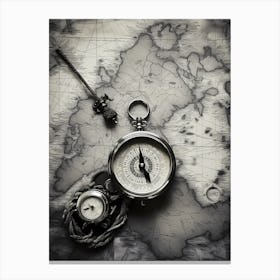Compass On A Map 11 Canvas Print