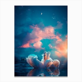 Pair Of White Swans In Love Canvas Print