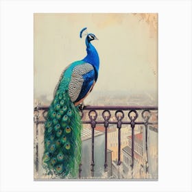 Peacock With A City In The Background 2 Canvas Print