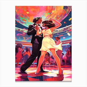 Disco Dancing - Couple Enjoying Disco Scene Canvas Print