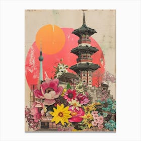 Seoul   Floral Retro Collage Style 2 Canvas Print