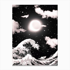 The Great Wave Of Kanagawa Black And White Canvas Print