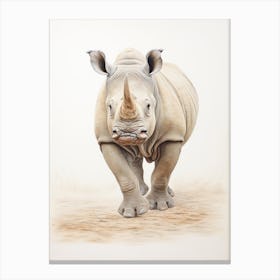 Vintage Rhino Walking Illustration  5 Canvas Print