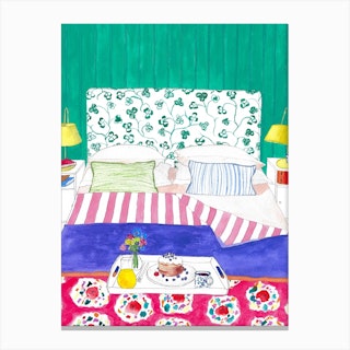 Birthday Breakfast In Bed Colourful Canvas Print