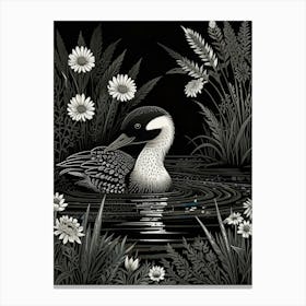 Bird Linocut Common Loon 8 Canvas Print