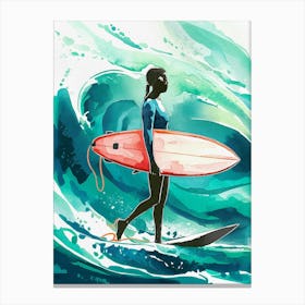 Surfer Girl Watercolor Painting Canvas Print