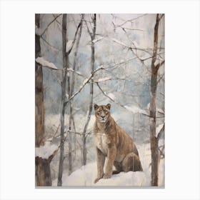 Vintage Winter Animal Painting Mountain Lion 1 Canvas Print