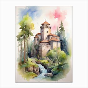 Watercolor Castle In The Forest.3 Canvas Print