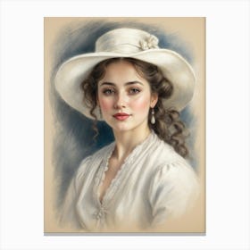 Victorian Lady In White Hat Canvas Print