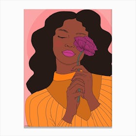 Black Woman With Flower Canvas Print