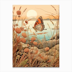 Warm Butterfly Japanese Style Painting 3 Canvas Print