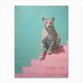 Leopard On Pink Stairs Canvas Print