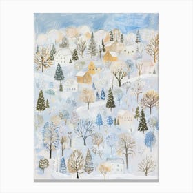 Winter Village. Pastel Gouache Christmas. Nursery Canvas Print