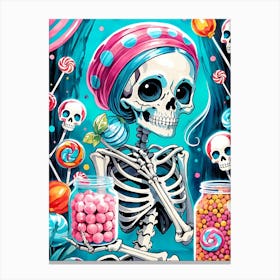 Cute Skeleton Candy Halloween Painting (28) Canvas Print