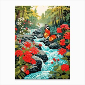 Butterfly With Stream Japanese Style 2 Canvas Print