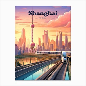 Shanghai China Cityscape Modern Travel Illustration Canvas Print