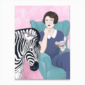 Woman And Zebra Canvas Print