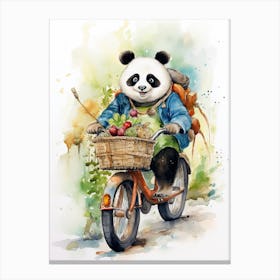 Panda Art Biking Watercolour 4 Canvas Print