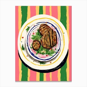 A Plate Of Eggplant 2 Top View Food Illustration 2 Canvas Print