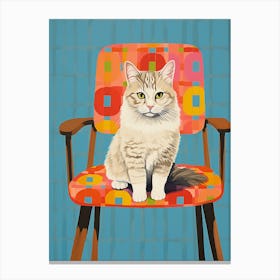 Cat On Crochet Vintage Chair Illustration 2 Canvas Print