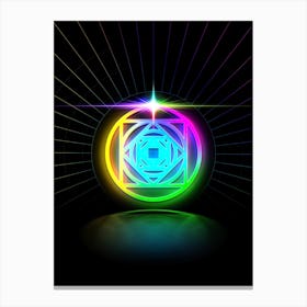 Neon Geometric Glyph in Candy Blue and Pink with Rainbow Sparkle on Black n.0385 Canvas Print
