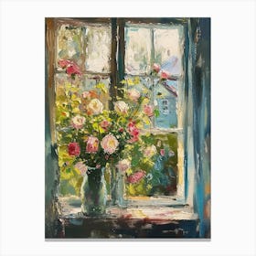 Roses Flowers On A Cottage Window 1 Canvas Print