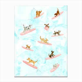 Dogs Surfing Canvas Print