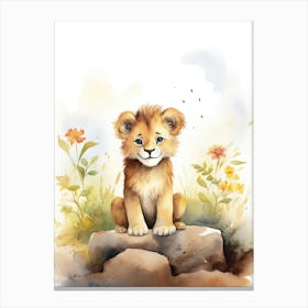 Writing Watercolour Lion Art Painting 4 Canvas Print