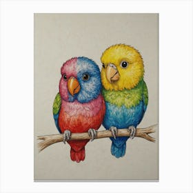 Two Birds Perched On A Branch Canvas Print