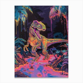 Scary Neon T Rex In River Canvas Print
