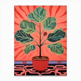 Pink And Red Plant Illustration Fiddle Leaf Fig 1 Canvas Print