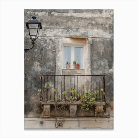 Balcony With Potted Plants, Italy Canvas Print