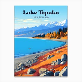 Lake Tepako New Zealand Scenic Travel Illustration Canvas Print