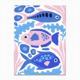 Blue And Pink Fish Ocean Collection Boho 1 Canvas Print