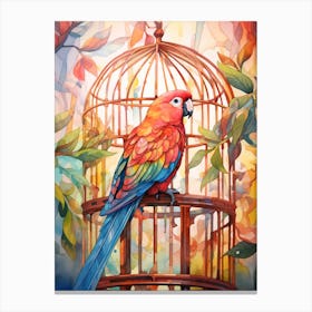 Floral Parrot And Birdcage Canvas Print