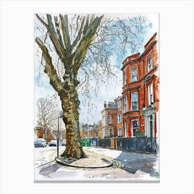 Islington London Borough   Street Watercolour 3 Canvas Print