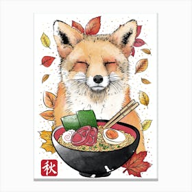 Fox, Leaves And Ramen Canvas Print