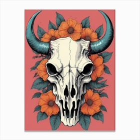 Floral Bison Skull (33) Canvas Print